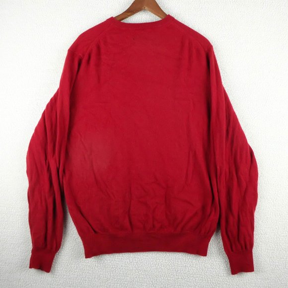 Black Brown Sweater Mens Large Red Cashmere Lightweight V Neck Preppy - Picture 4 of 12